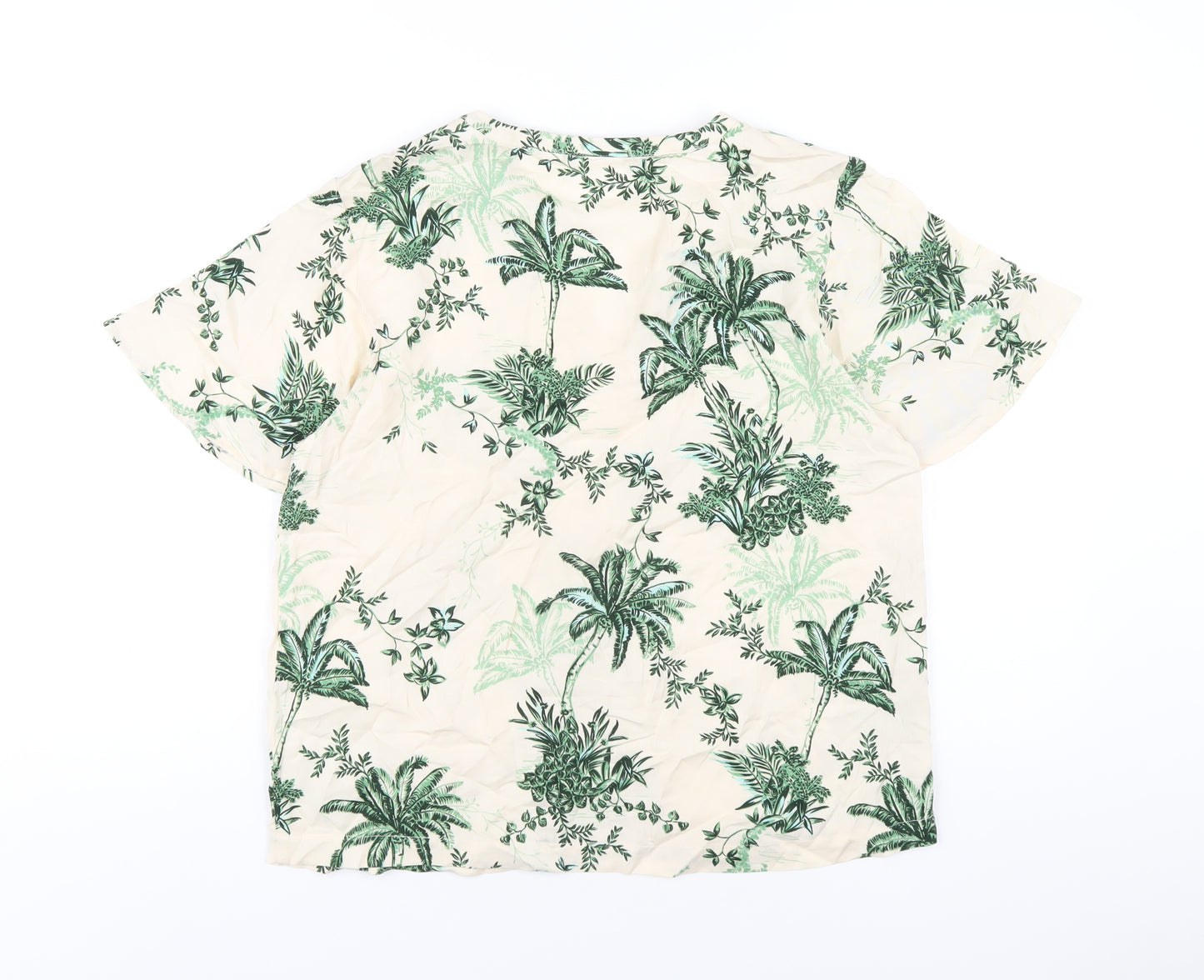 Saint Tropez Clothing Womens Ivory Floral Viscose Basic T-Shirt Size S V-Neck