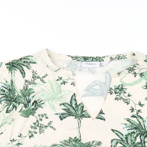 Saint Tropez Clothing Womens Ivory Floral Viscose Basic T-Shirt Size S V-Neck