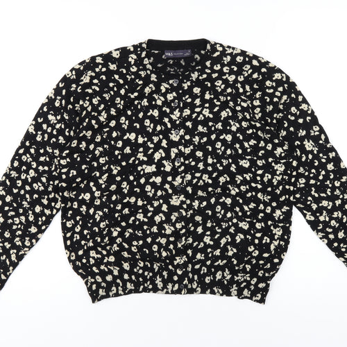 Marks and Spencer Womens Black Round Neck Geometric Viscose Cardigan Jumper Size 16