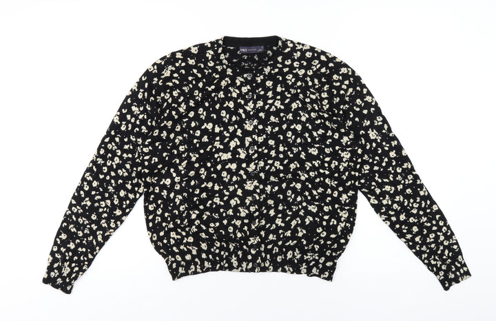 Marks and Spencer Womens Black Round Neck Geometric Viscose Cardigan Jumper Size 16