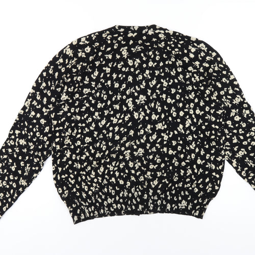 Marks and Spencer Womens Black Round Neck Geometric Viscose Cardigan Jumper Size 16