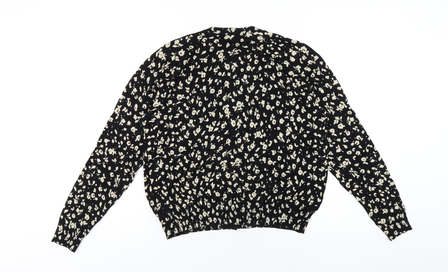 Marks and Spencer Womens Black Round Neck Geometric Viscose Cardigan Jumper Size 16