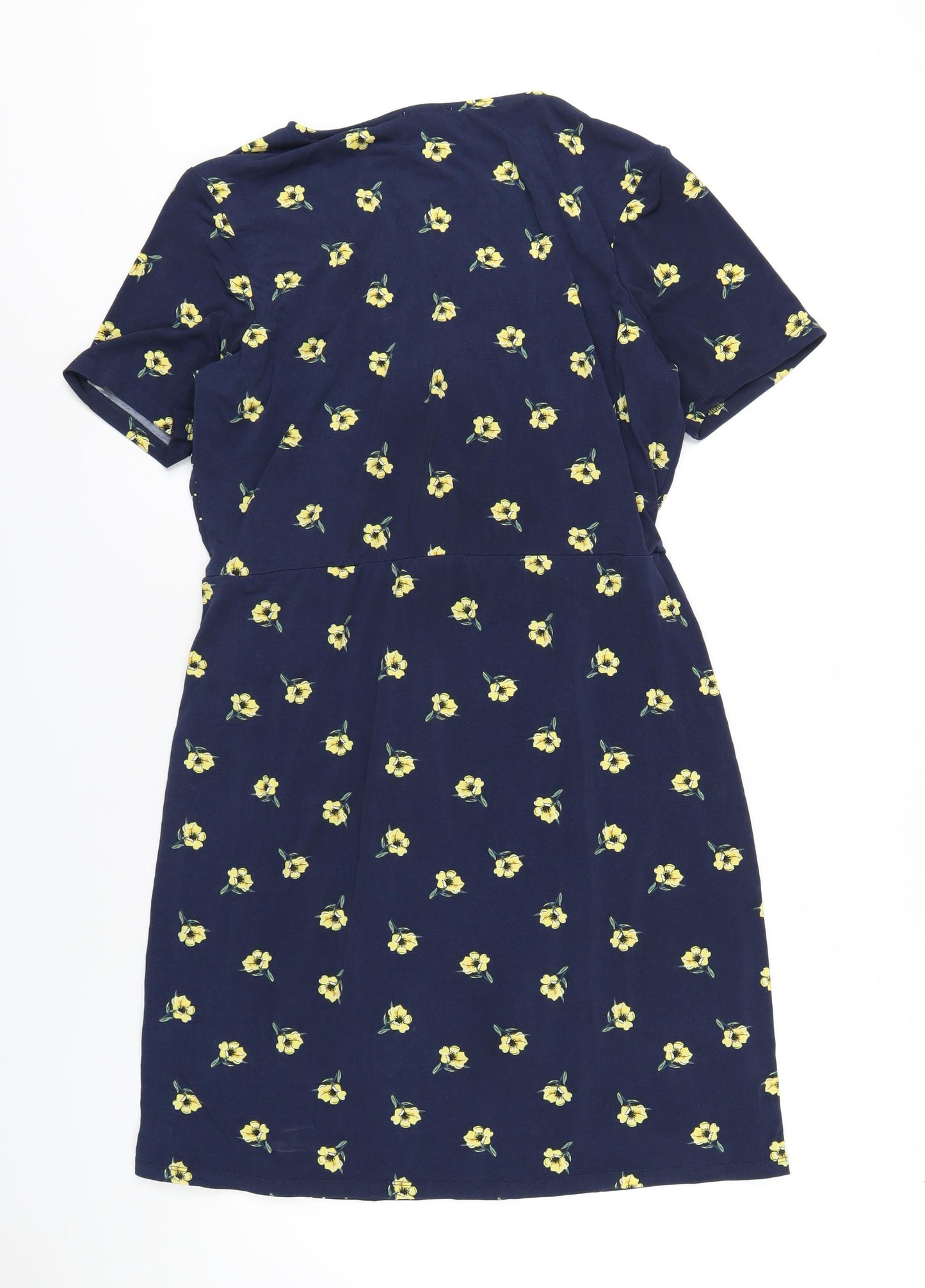 Warehouse Womens Blue Floral Polyester Wrap Dress Size 16 V-Neck Pullover