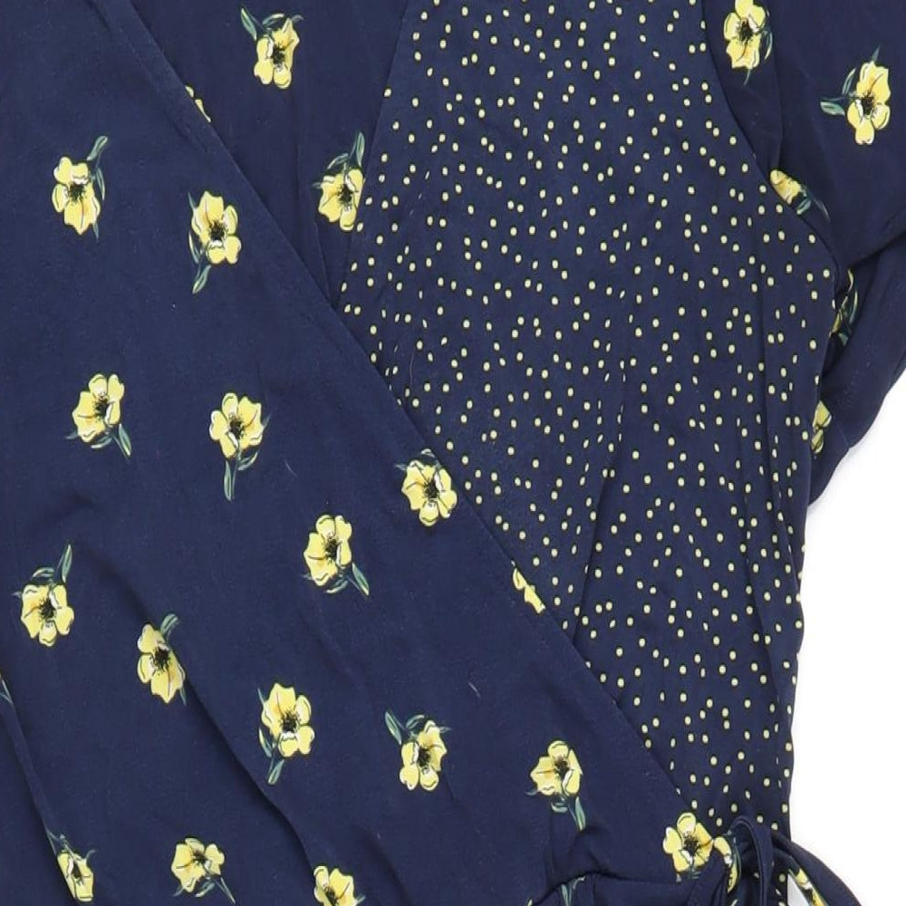 Warehouse Womens Blue Floral Polyester Wrap Dress Size 16 V-Neck Pullover