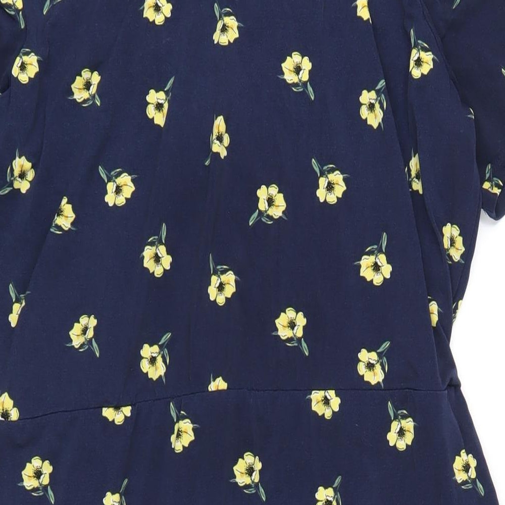 Warehouse Womens Blue Floral Polyester Wrap Dress Size 16 V-Neck Pullover