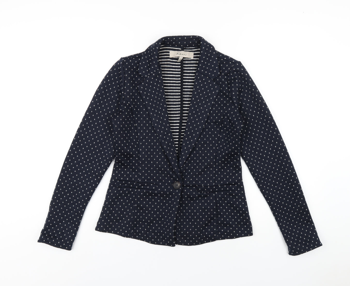 KEW Womens Blue Geometric Jacket Blazer Size 8 Button
