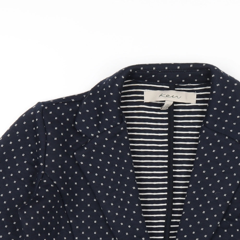 KEW Womens Blue Geometric Jacket Blazer Size 8 Button