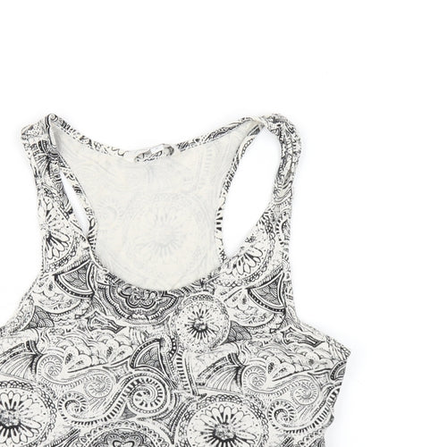 New Look Womens Black Geometric Cotton Cropped Tank Size 10 Scoop Neck