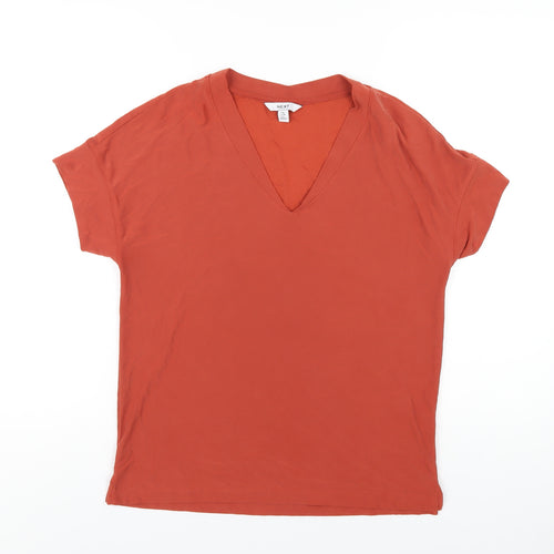 NEXT Womens Orange Modal Basic T-Shirt Size 8 V-Neck