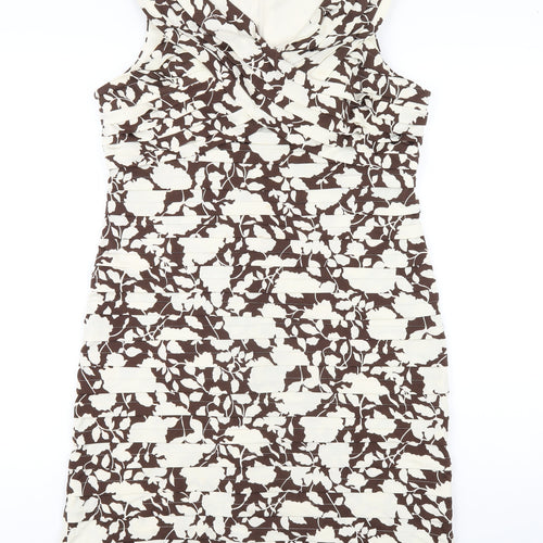 Phase Eight Womens Brown Floral Polyester Pencil Dress Size 16 V-Neck Zip
