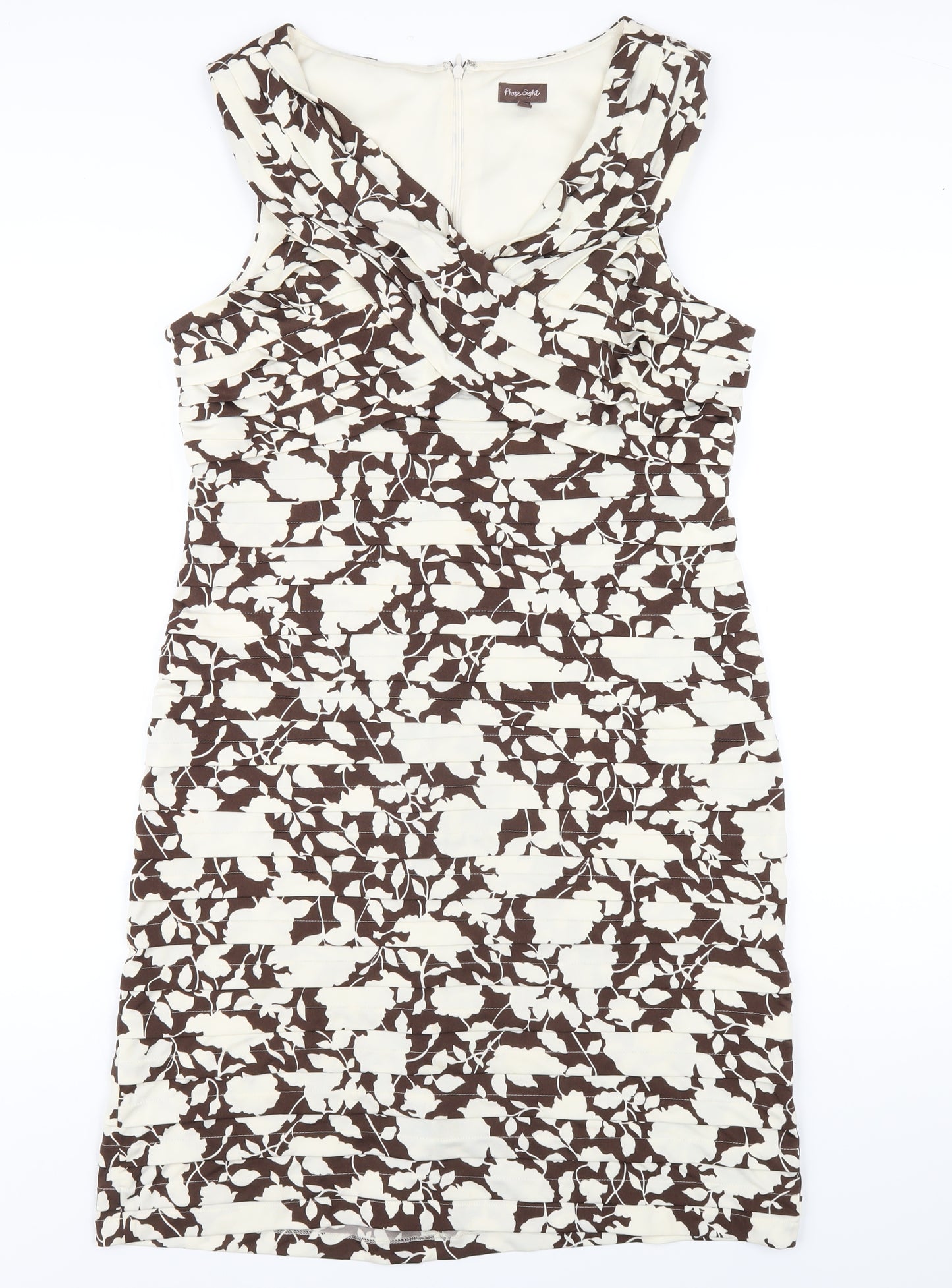 Phase Eight Womens Brown Floral Polyester Pencil Dress Size 16 V-Neck Zip