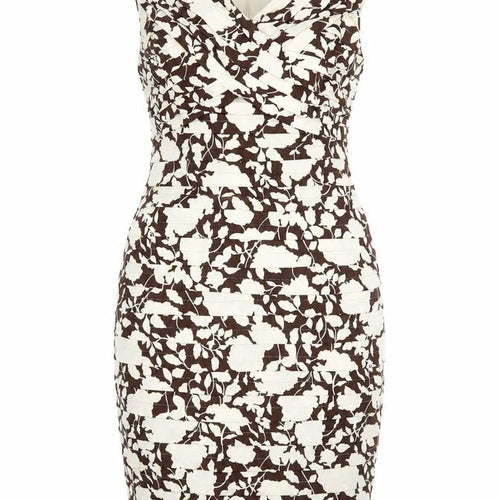 Phase Eight Womens Brown Floral Polyester Pencil Dress Size 16 V-Neck Zip