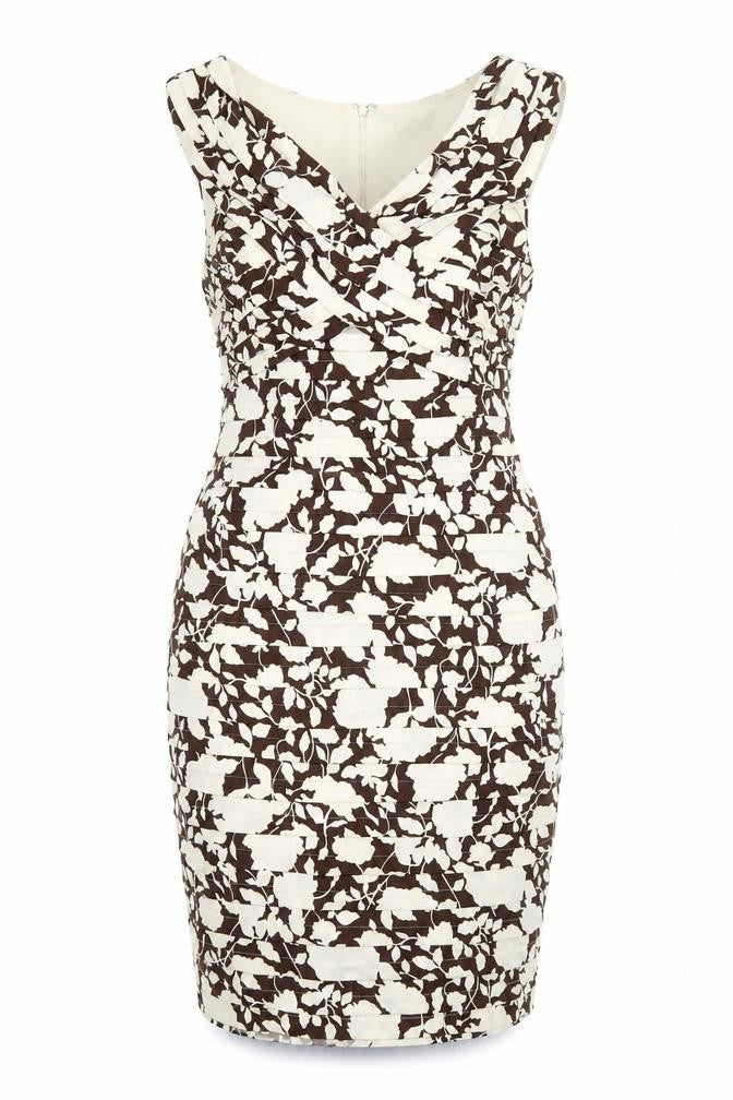 Phase Eight Womens Brown Floral Polyester Pencil Dress Size 16 V-Neck Zip
