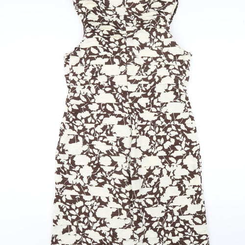 Phase Eight Womens Brown Floral Polyester Pencil Dress Size 16 V-Neck Zip