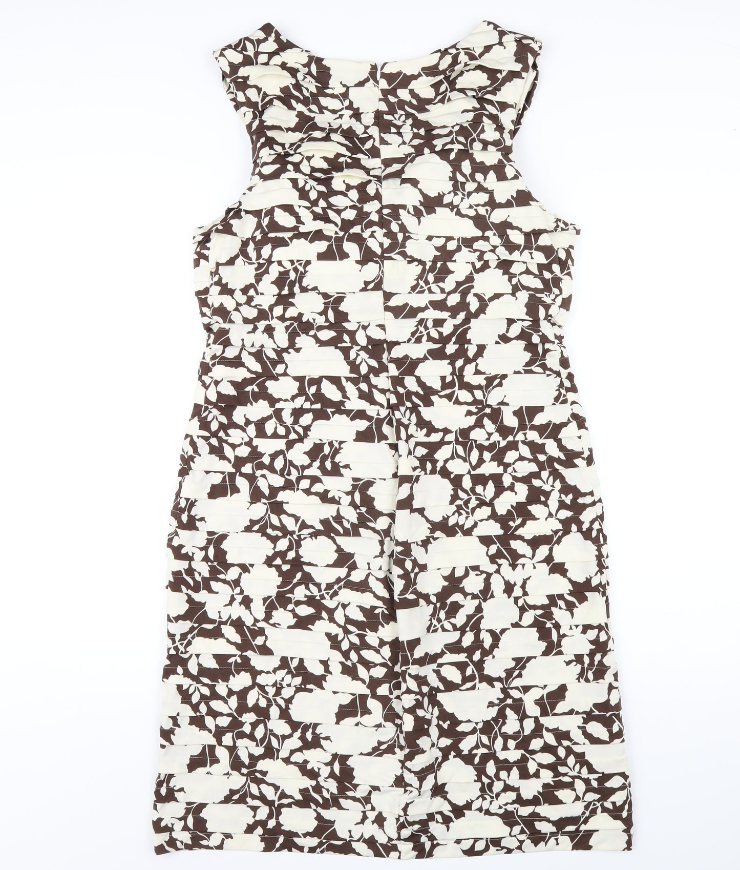 Phase Eight Womens Brown Floral Polyester Pencil Dress Size 16 V-Neck Zip