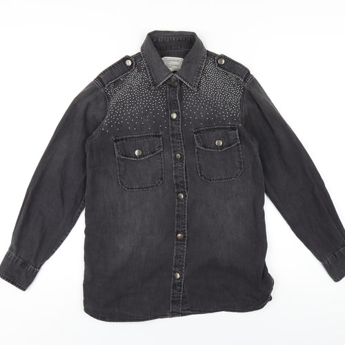 Current/Elliott Womens Grey Cotton Basic Button-Up Size S Collared