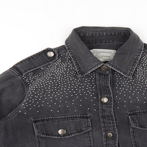 Current/Elliott Womens Grey Cotton Basic Button-Up Size S Collared