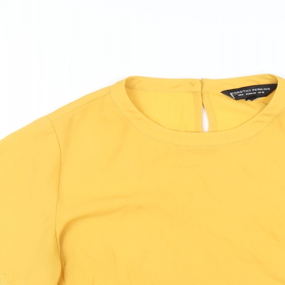Dorothy Perkins Womens Yellow Polyester Basic T-Shirt Size 10 Round Neck