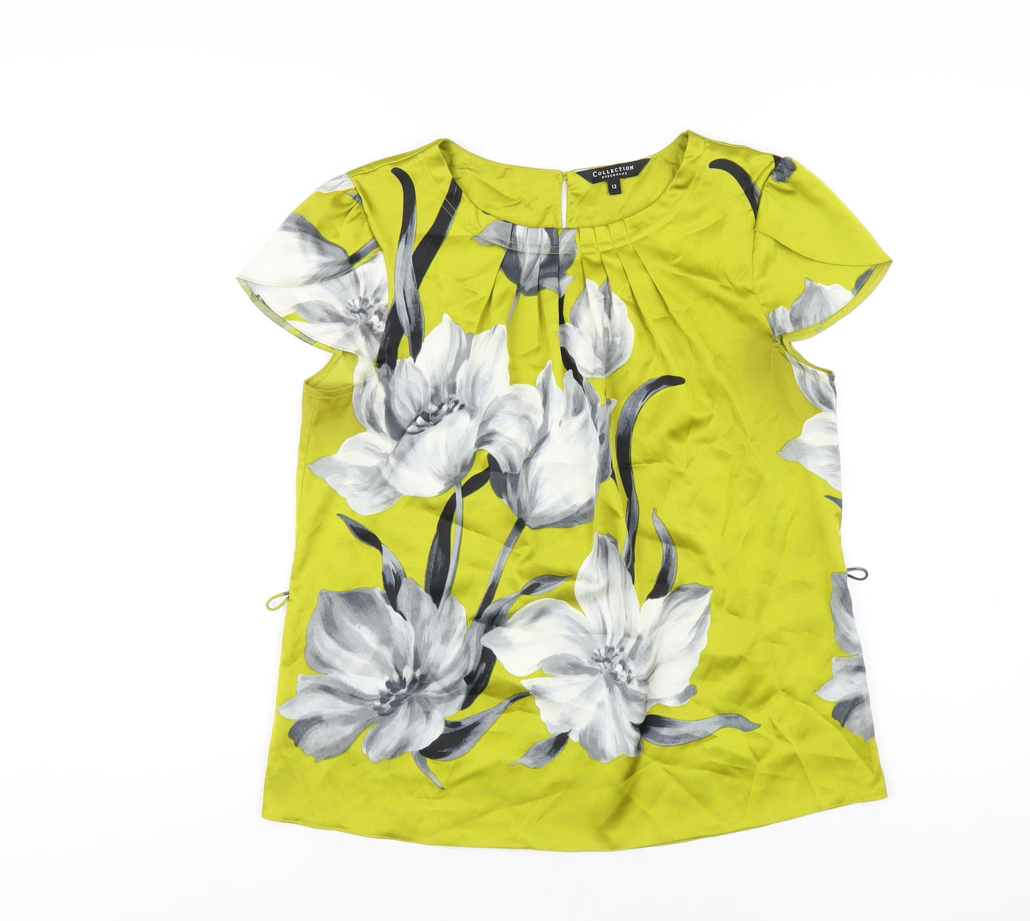 Debenhams Womens Green Floral Polyester Basic T-Shirt Size 12 Round Neck