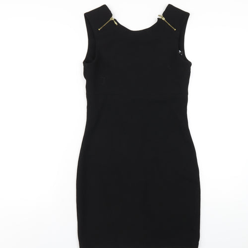 Zara Womens Black Polyester Mini Size M Round Neck Zip