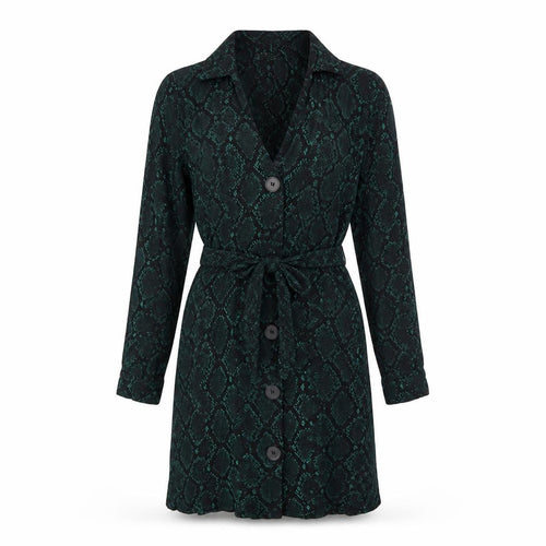 Zara Womens Green Animal Print Viscose Shirt Dress Size XS Collared Button - Snake Print