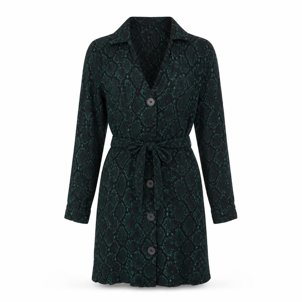 Zara Womens Green Animal Print Viscose Shirt Dress Size XS Collared Button - Snake Print