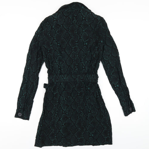 Zara Womens Green Animal Print Viscose Shirt Dress Size XS Collared Button - Snake Print