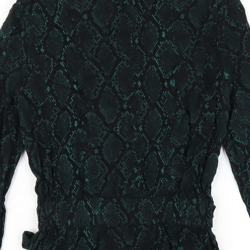 Zara Womens Green Animal Print Viscose Shirt Dress Size XS Collared Button - Snake Print