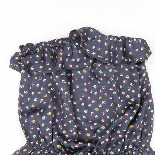 FOREVER 21 Womens Blue Floral Polyester Playsuit One-Piece Size M Pullover