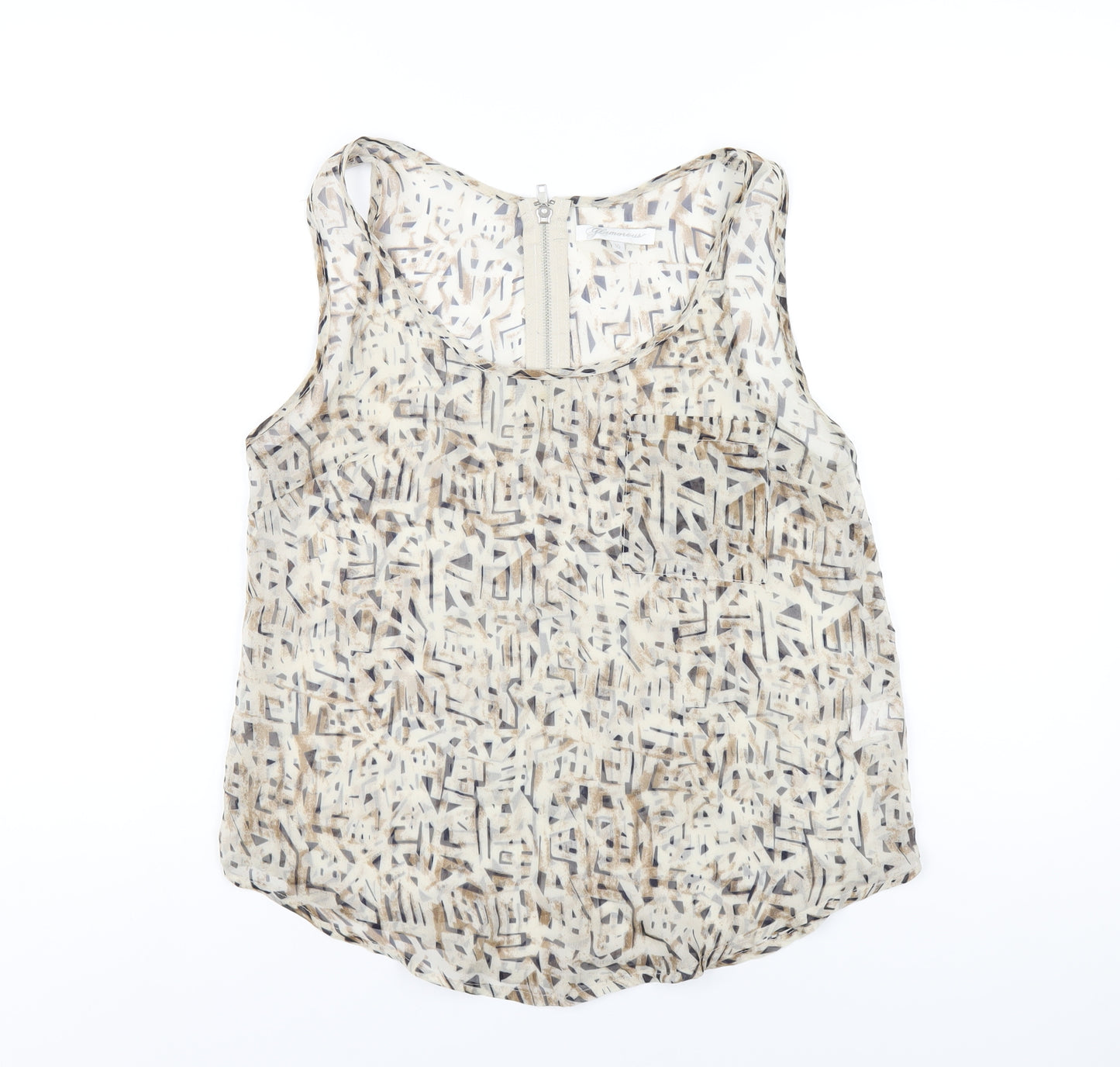 Glamorous Womens Beige Geometric Polyester Basic Tank Size 10 Scoop Neck