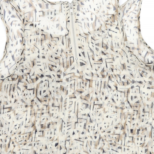 Glamorous Womens Beige Geometric Polyester Basic Tank Size 10 Scoop Neck