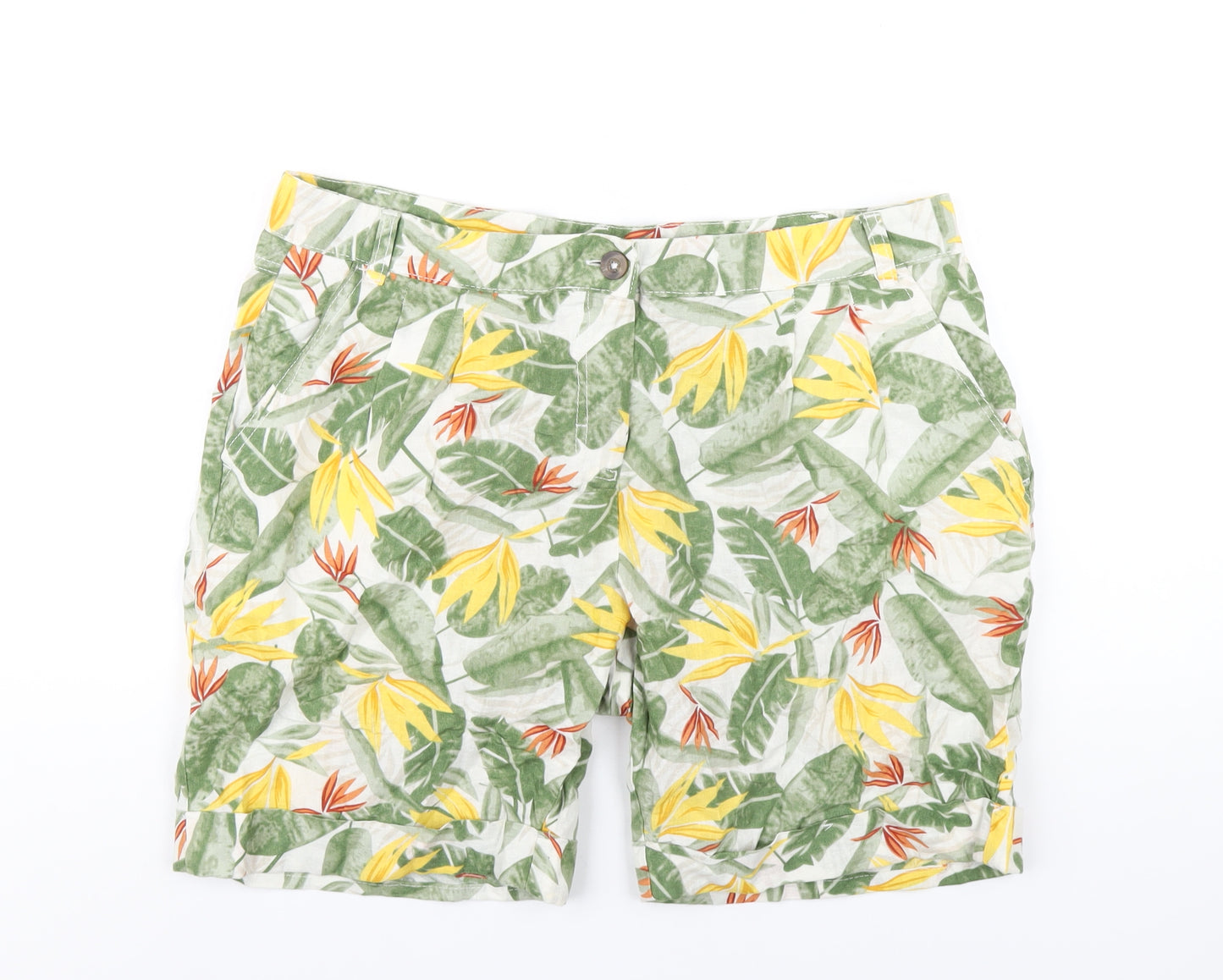 ESMARA Womens Multicoloured Floral Linen Basic Shorts Size 14 L7 in Regular Zip