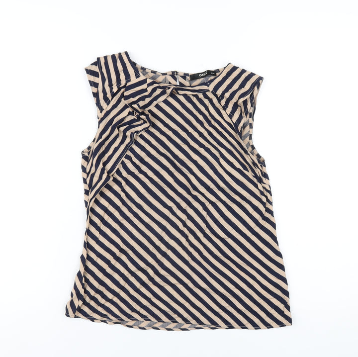 Oasis Womens Beige Striped Viscose Basic T-Shirt Size 8 Round Neck