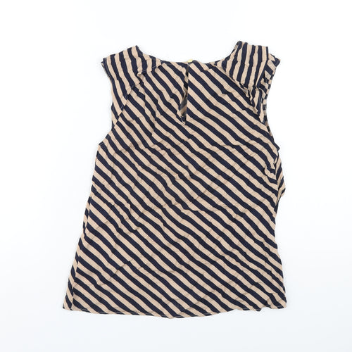 Oasis Womens Beige Striped Viscose Basic T-Shirt Size 8 Round Neck