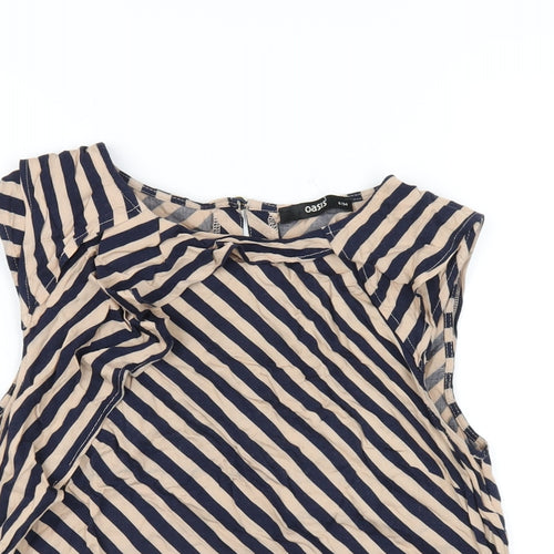 Oasis Womens Beige Striped Viscose Basic T-Shirt Size 8 Round Neck