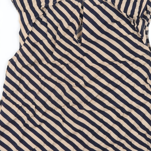Oasis Womens Beige Striped Viscose Basic T-Shirt Size 8 Round Neck