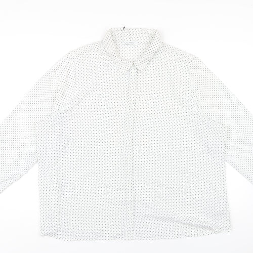 Classic Womens White Polka Dot Polyester Basic Button-Up Size 24 Collared