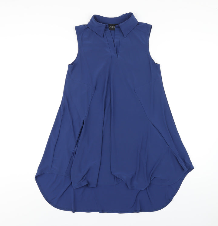Attitudes Womens Blue Polyester A-Line Size XS V-Neck Pullover