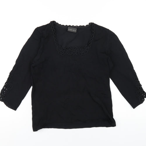Alex & Co Womens Black Viscose Basic T-Shirt Size 10 Square Neck