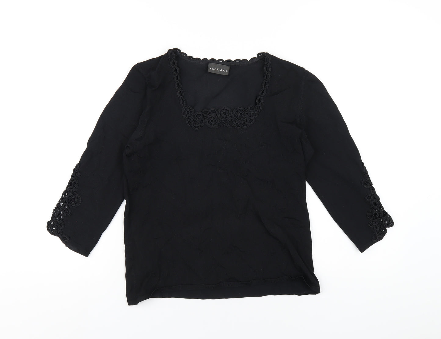 Alex & Co Womens Black Viscose Basic T-Shirt Size 10 Square Neck