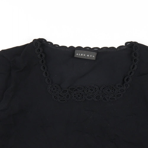 Alex & Co Womens Black Viscose Basic T-Shirt Size 10 Square Neck