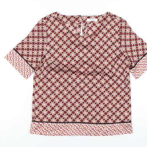 Classic Womens Red Geometric Polyester Basic T-Shirt Size 10 Round Neck