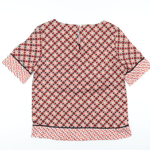 Classic Womens Red Geometric Polyester Basic T-Shirt Size 10 Round Neck