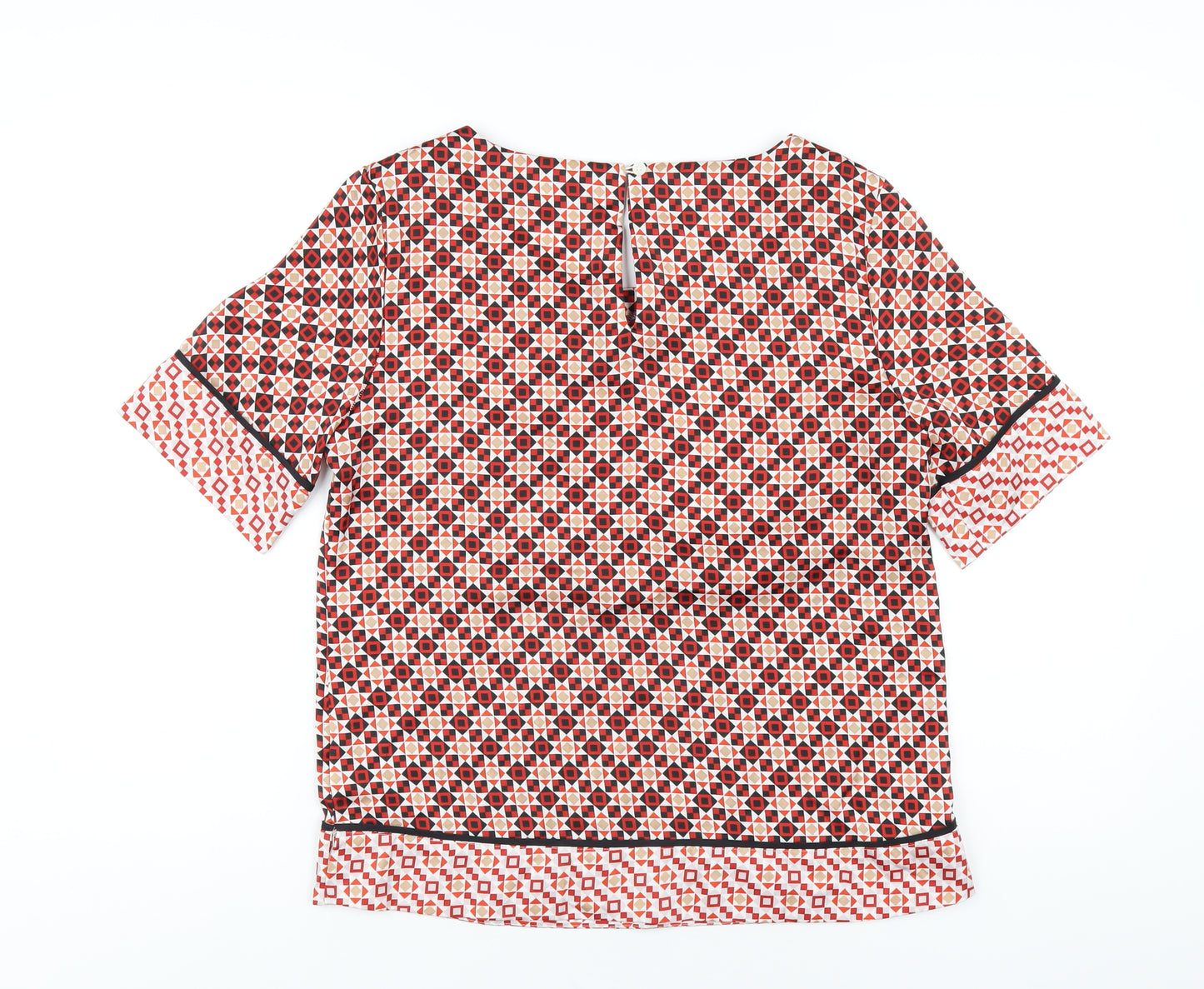 Classic Womens Red Geometric Polyester Basic T-Shirt Size 10 Round Neck