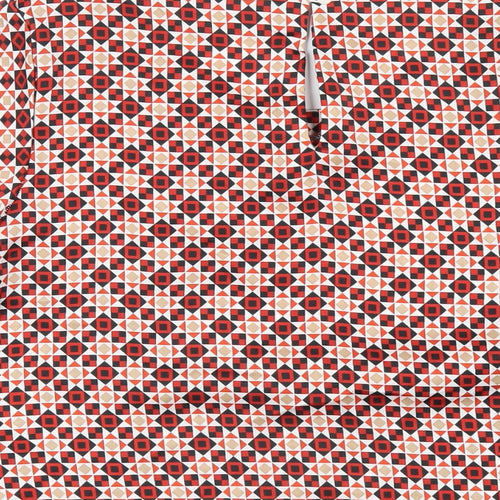 Classic Womens Red Geometric Polyester Basic T-Shirt Size 10 Round Neck