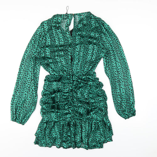 AX Paris Womens Green Geometric Polyester Mini Size 8 V-Neck Zip