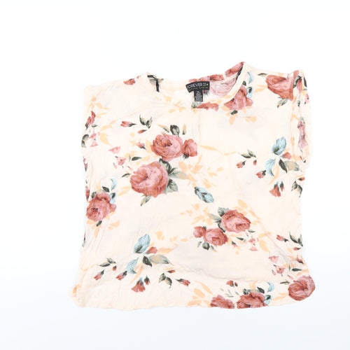 FOREVER 21 Womens Pink Floral Viscose Basic T-Shirt Size 2XL Round Neck