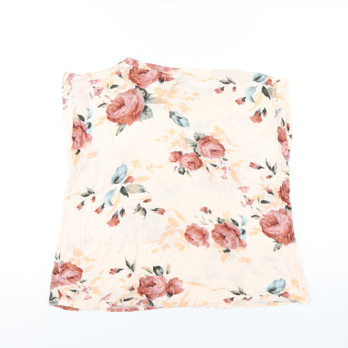 FOREVER 21 Womens Pink Floral Viscose Basic T-Shirt Size 2XL Round Neck