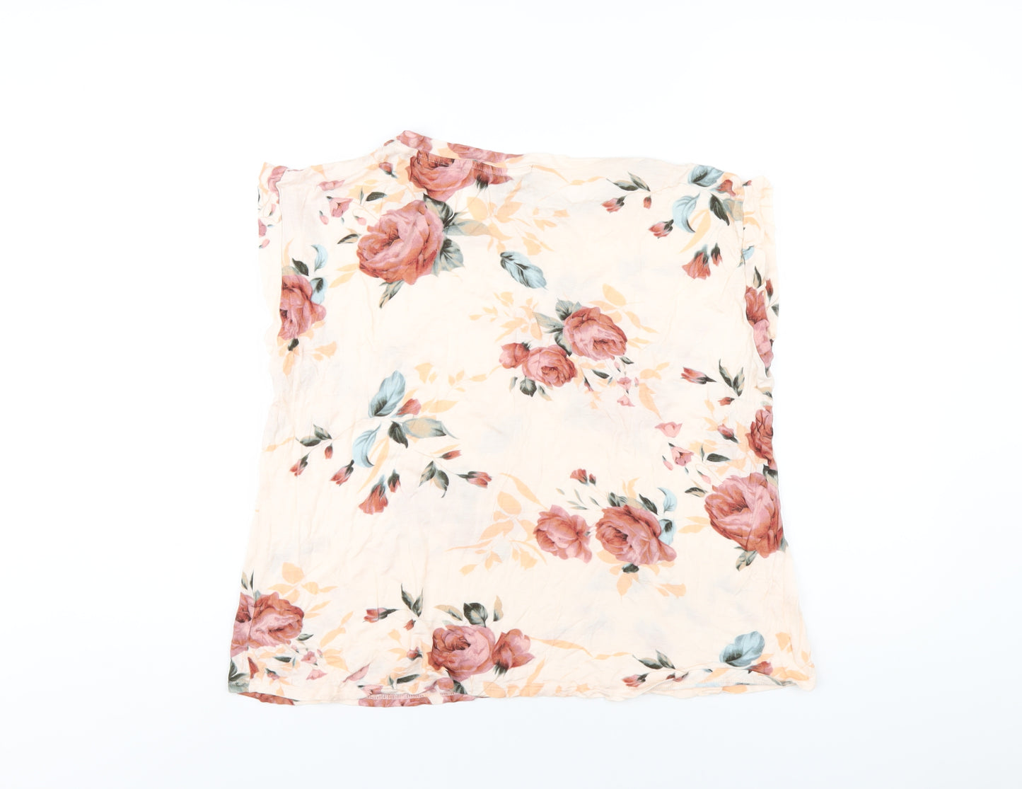 FOREVER 21 Womens Pink Floral Viscose Basic T-Shirt Size 2XL Round Neck