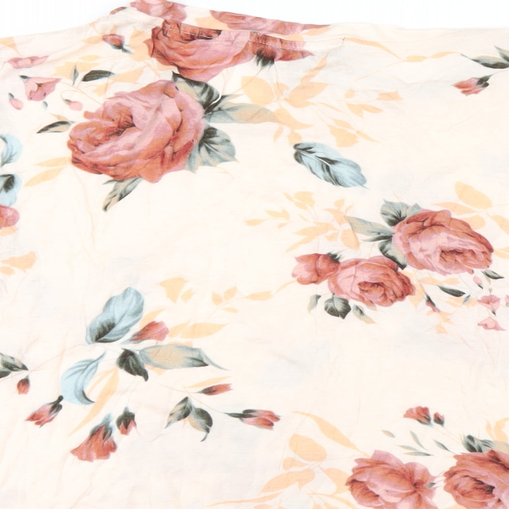 FOREVER 21 Womens Pink Floral Viscose Basic T-Shirt Size 2XL Round Neck